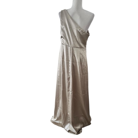 Birdy Grey One-Shoulder Satin Gown in Champagne Gold - Picture 5 of 7